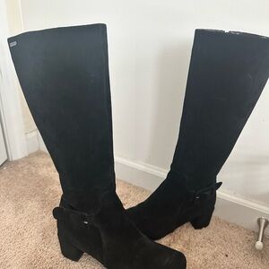 Chic Black Suede Heeled Boots
